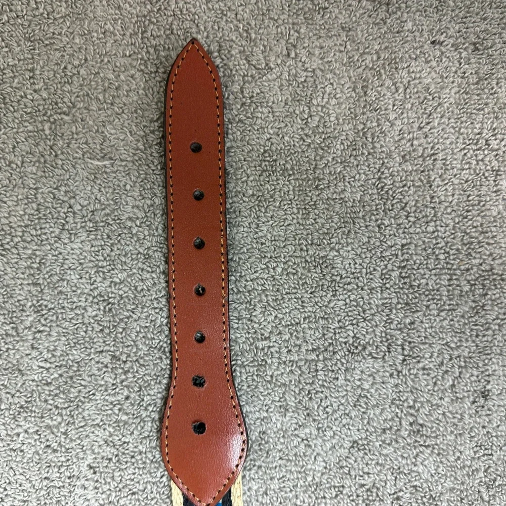 Vintage Nautical Flag Canvas Leather Belt Made in Argentina Brown Brass Size 46